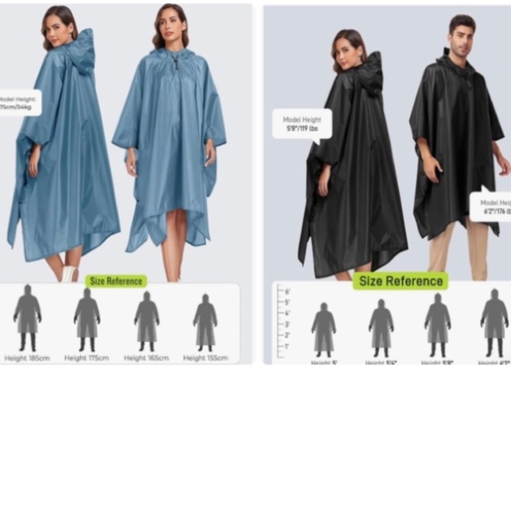 Hooded Rain Poncho- Set of 2- Unisex